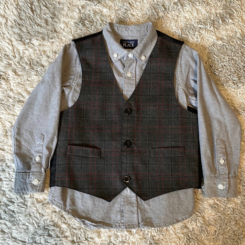 Grey dress shirt and buttoned down vest (sold together)